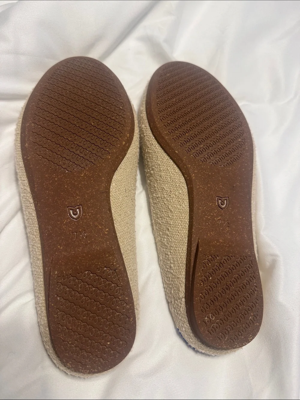 Rothy's Beige Knit Loafer Mule with Gold Hardware